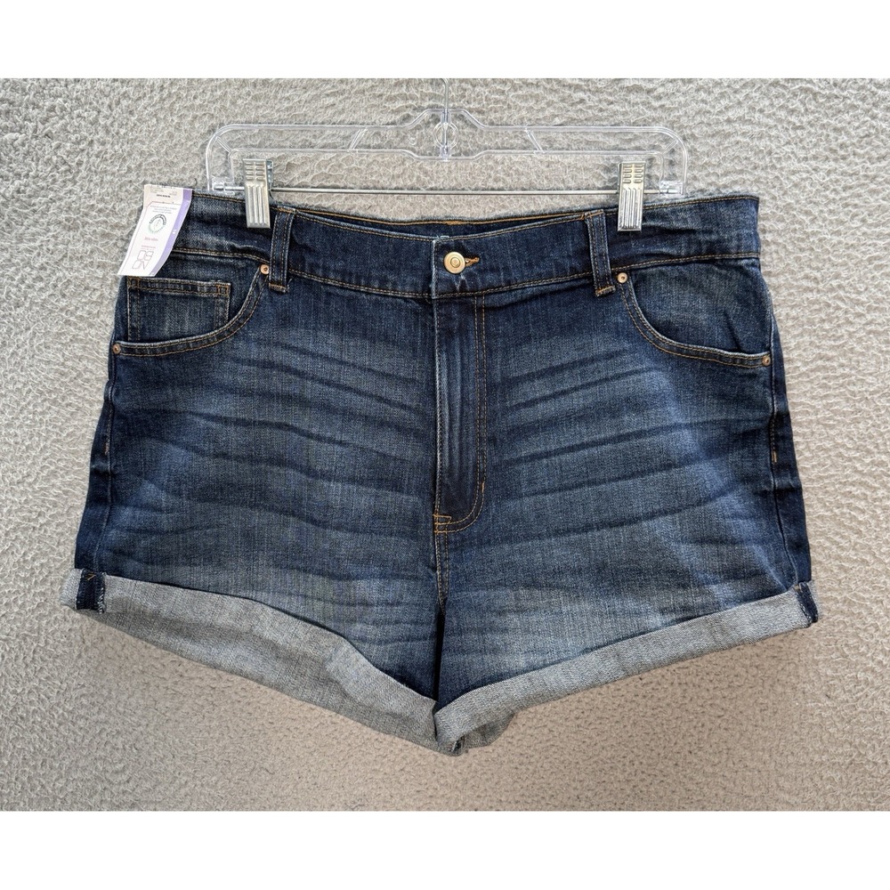 No Boundaries Shorts Womens 19 Blue High Rise Cuffed Distressed Denim Preppy NEW